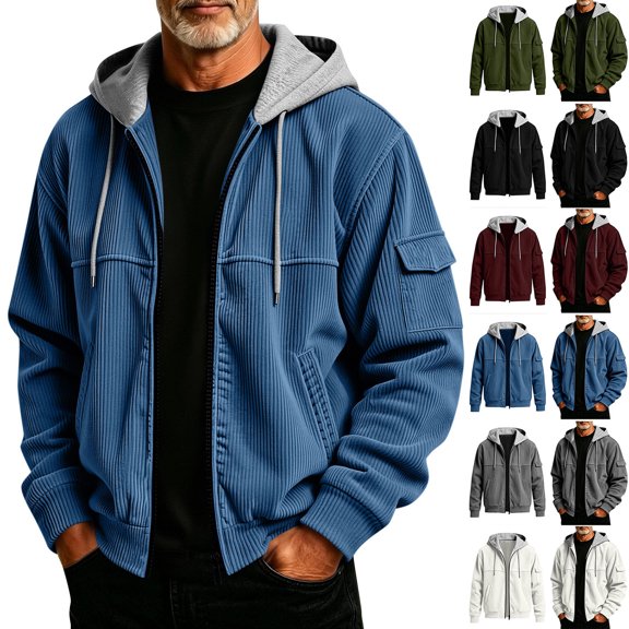 MexChoioe Mens Knit Hooded Zip Jacket Elastic Multi Pockets Wind Resistant Loose Outdoor Streetwear Outerwear for Mens