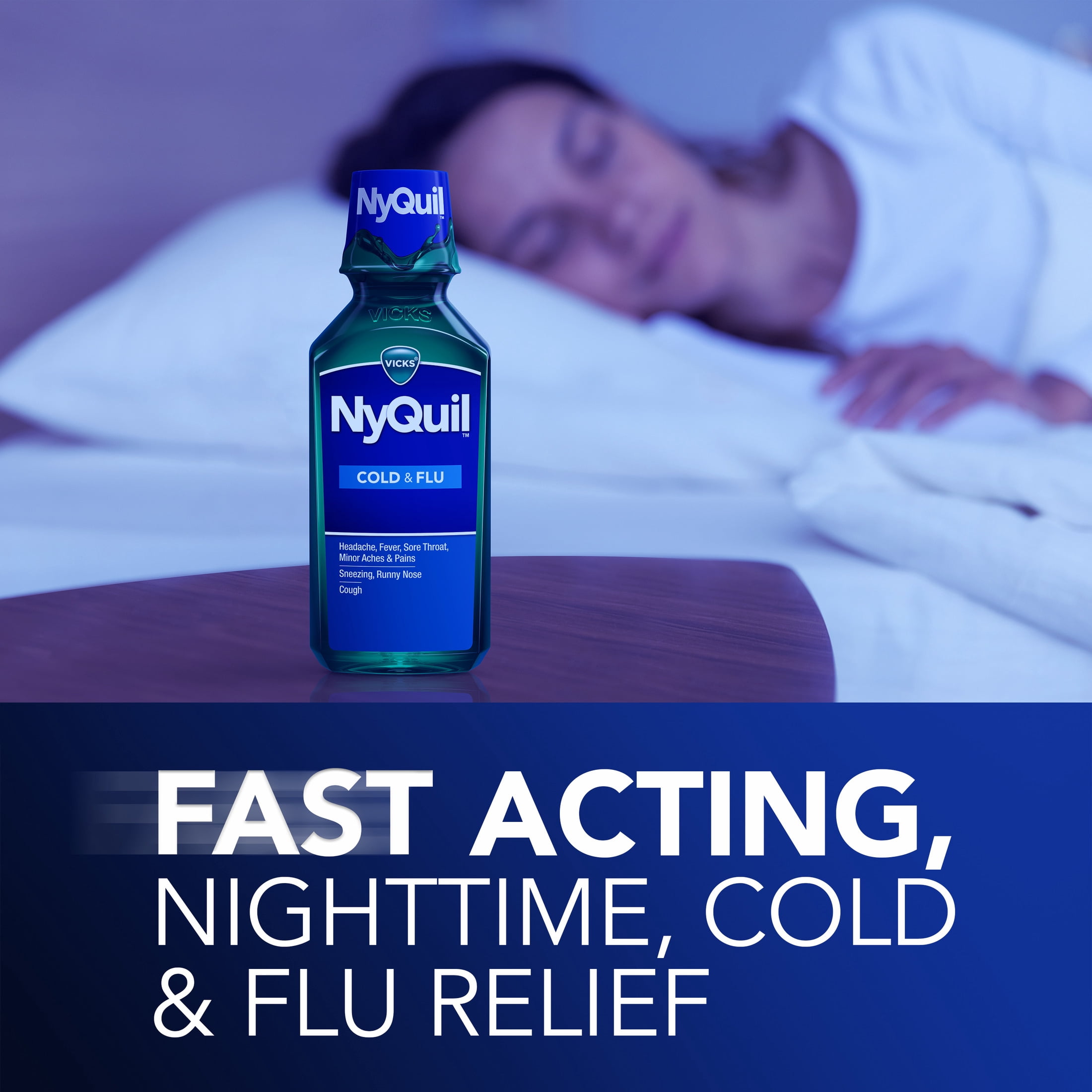 Vicks NyQuil Cold and Flu Liquid, Nighttime Cold Medicine, Original, 12 fl oz