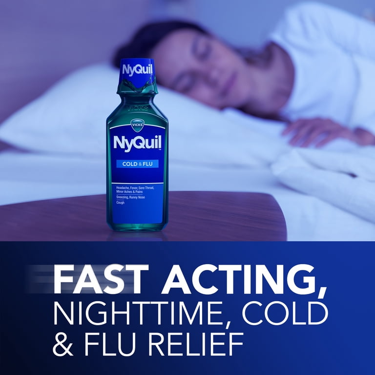 Vicks NyQuil Cold and Flu Liquid, Nighttime Cold Medicine, Original, 12 fl  oz HSA/FSA Eligible
