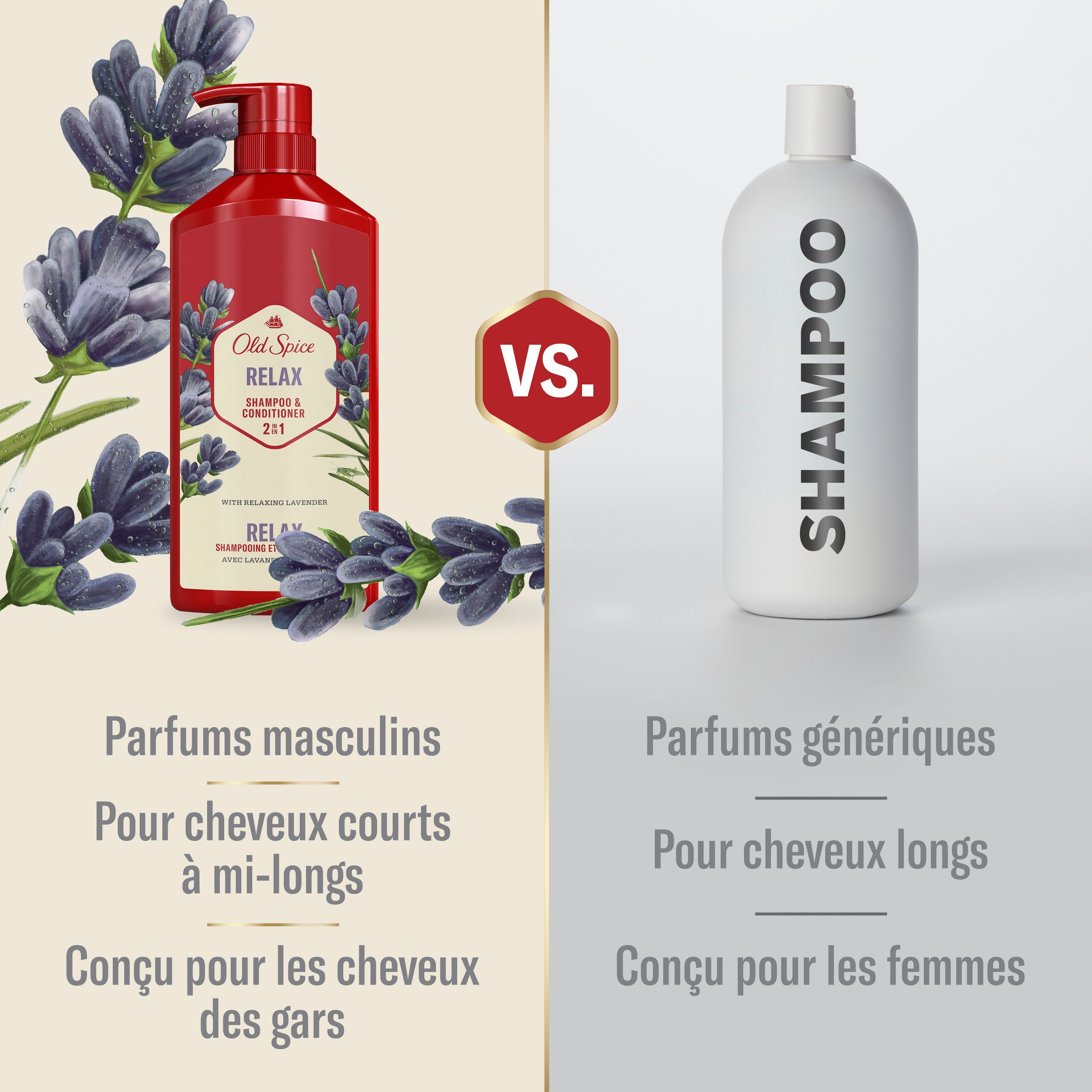 Shampooing et revitalisant 2 en 1 pour hommes Old Spice Relax avec lavande, pour des cheveux épais et sains 650ML