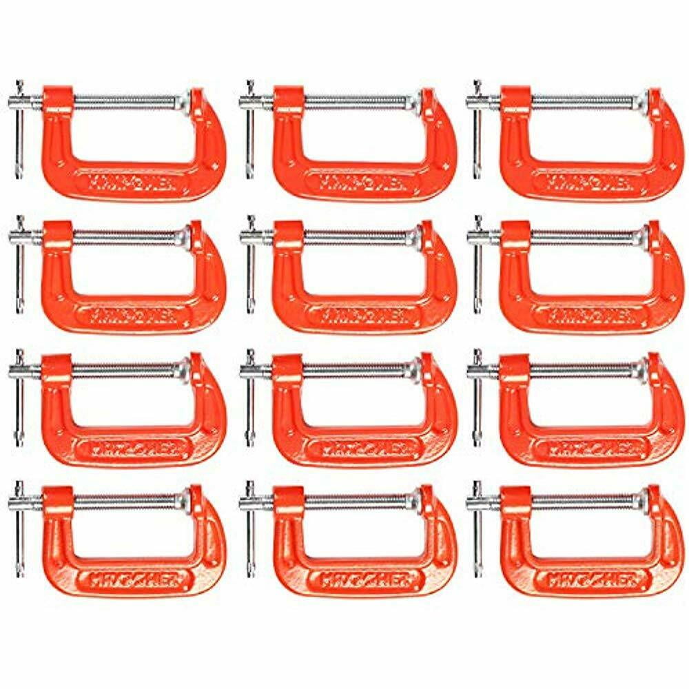 12 Piece CClamp Set. Pieces 2Inch Clamps. Jaw Opening, 13/16Inch