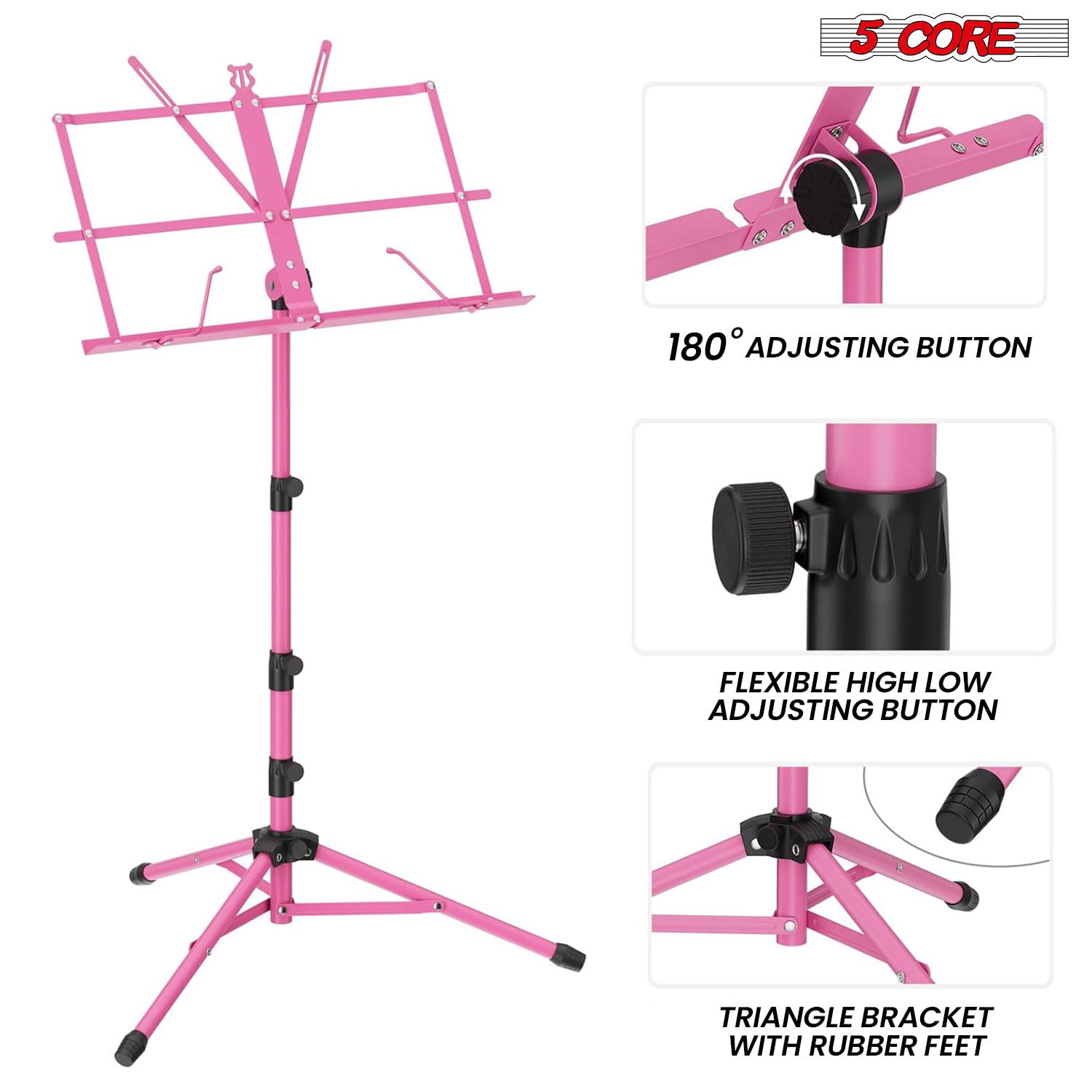 5Core Music Stand For Sheet Music Portable Tripod Adjustable Folding Note Holder