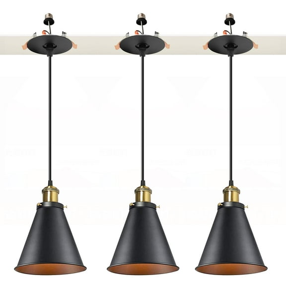 Kiven Can Lights Retrofit Recessed Lighting with E26 Power Outlet Adapter, 4/5 Inch Replacement Conversion Kit, Farmhouse Pendant Lighting for Living Room Hallway Kitchen,3 Lights, Gold&Black