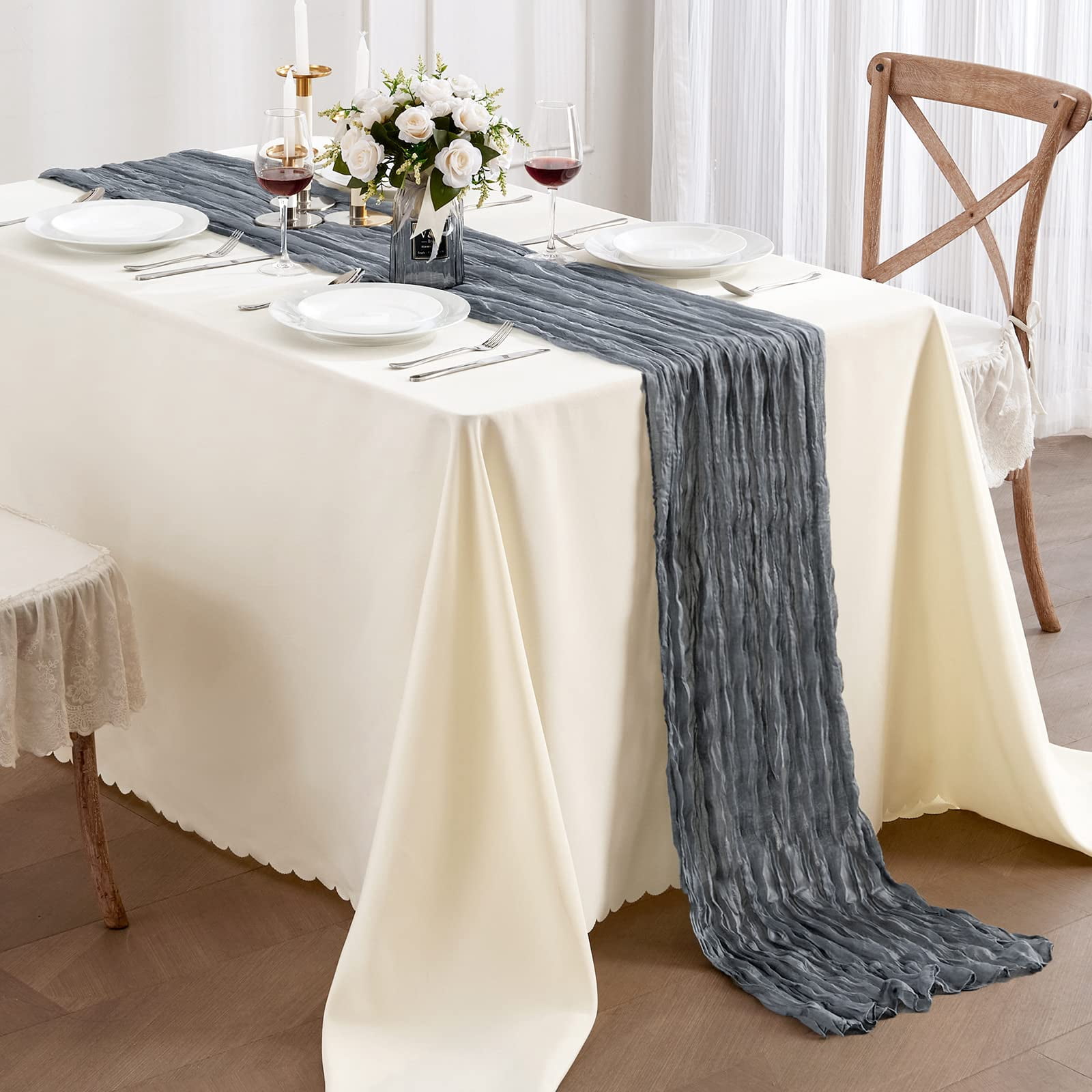 6 Pack Sage Green Cheesecloth Table Runners 10ft Wide Gauze Boho for Bridal Shower Wedding Table Decorations
