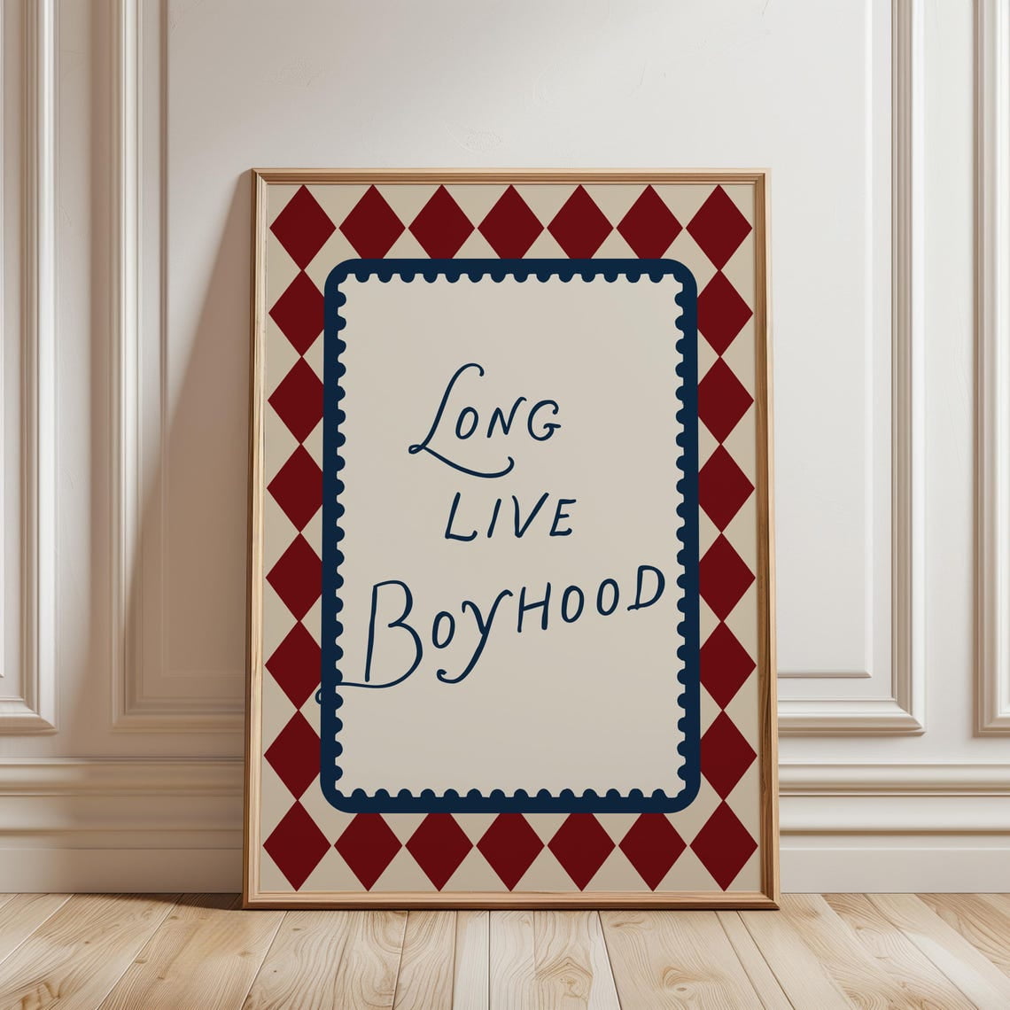 Long Live Boyhood Art Print Boys Room Wall Art Playroom Decor Vintage Nursery Print Harlequin Diamond Pattern Boys Gift Idea Portrait