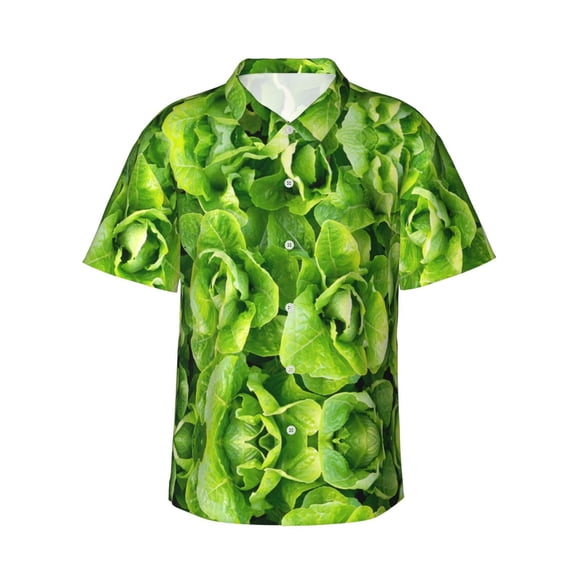 Fresh Romaine Lettuce Hawaiian Shirts For Men, Summer Short-Sleeve Relaxed-Fit Button-Down Shirts Small
