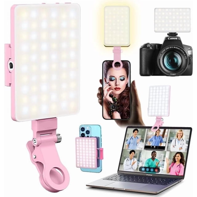 60 luces LED portátiles para selfies, iluminación de videoconferencia con clip y adaptador de trípode para cámara, recargable, 2000 mAh, CRI 97+, 3 modos de luz para teléfono, , cámara web