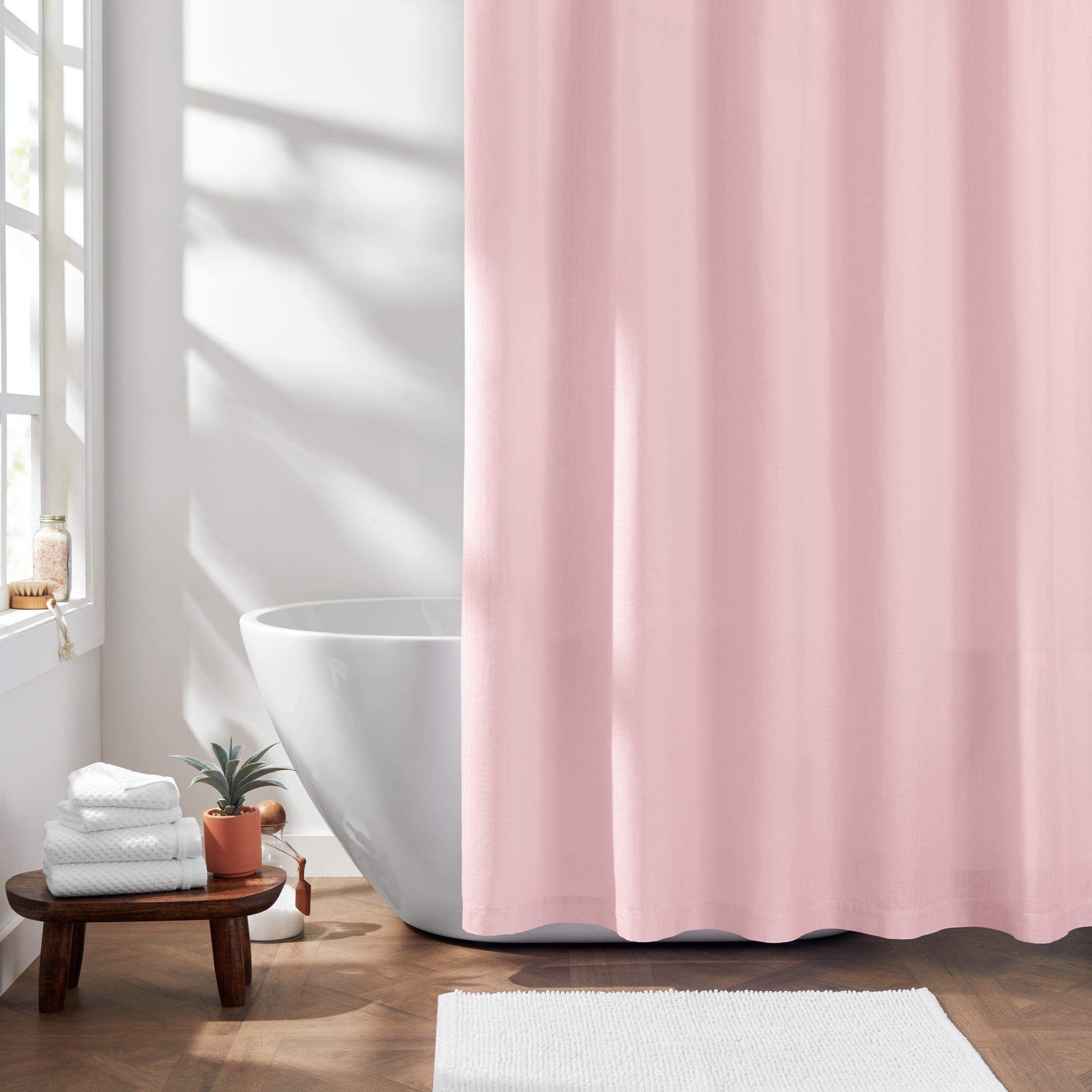Gap Home Solid Textured Organic Cotton Shower Curtain, Blush, 72x72