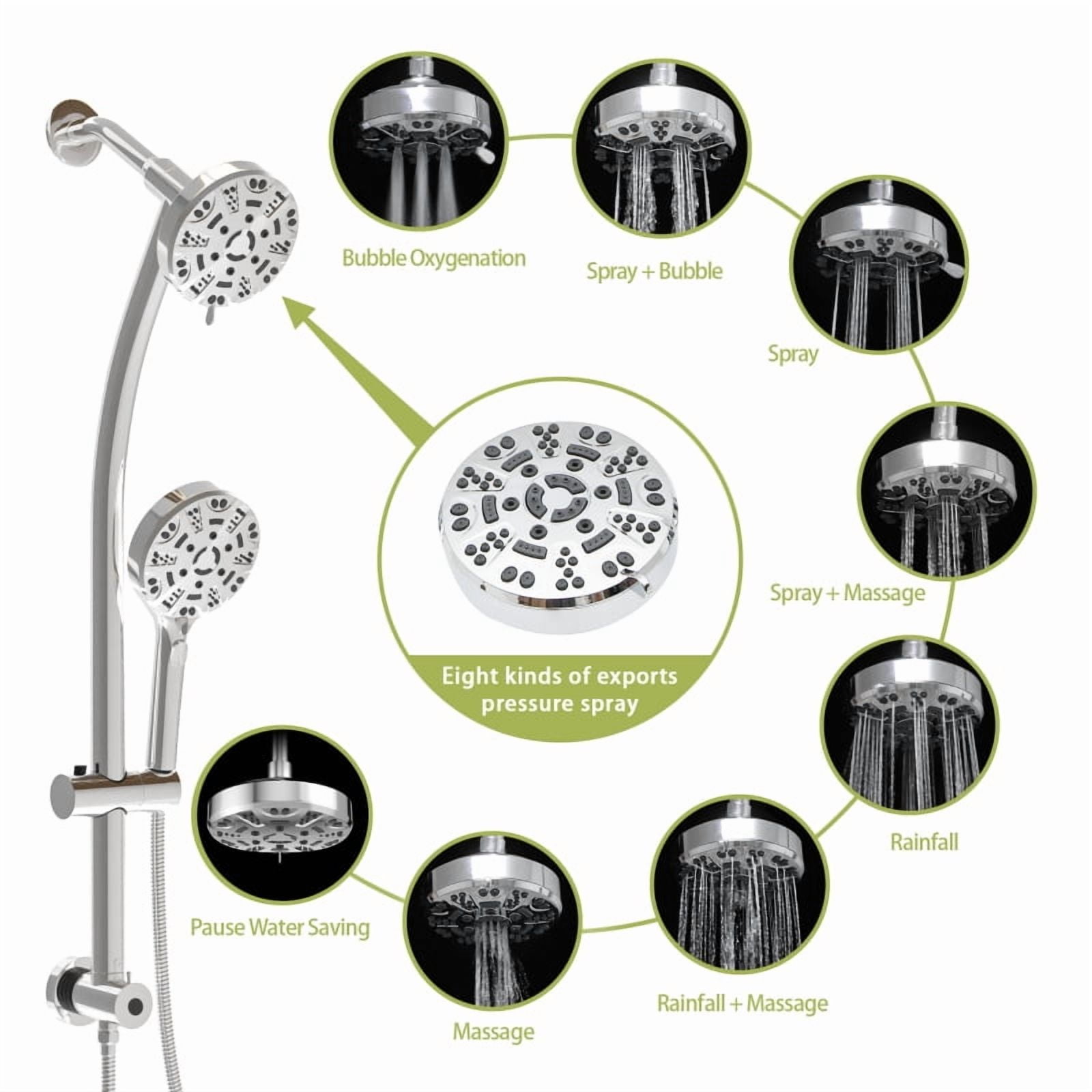 Multi Function Dual Shower Head - Shower System with 4.7" Rain Showerhead, 8-Function Hand Shower, Adjustable Slide Bar,Brushed Nickel On-Site   RR
