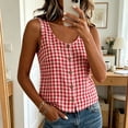 thumbnail image 4 of ClodeEU Women's Plaid Scoop Neck Button Down Sleeveless Tank Top,Casual Blouse for Summer Red,Women's Plus XL, 4 of 8