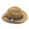 thumbnail image 4 of Women Panama Straw Hat Fedoras Beach Sun Hat Wide Brim Roll Up Sunhats for Women with Tassels Band Decoration, 4 of 6