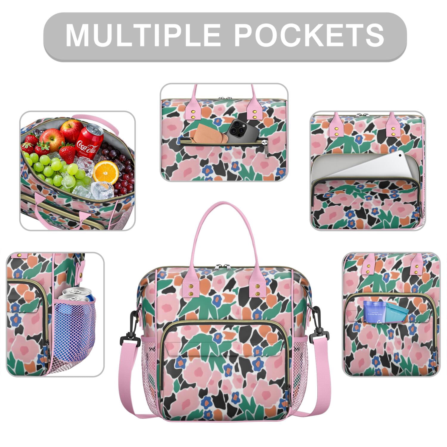 Pioneer Flower Floral Print Pattern Womens Lunch Box for Work,Insulated Large Lunch Bag for Tween and Teen,Loncheras Para Mujer,Leakproof Adult Lunch Bag for Work,Beach,Travel,Picnic,Camping