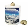 thumbnail image 3 of Fantasy Piggy Bank, Celestial View of Snow Capped Mountains and Alien Planet Print, Ceramic Coin Bank Money Box for Cash Saving, 3.6" X 3.2", White and Navy Blue, by Ambesonne, 3 of 4