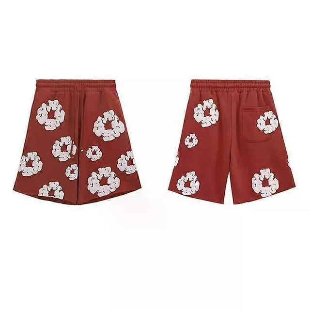 Trendy men and women loose summer casual shorts Kanye Style wooden cotton print loose pants outdoor leisure