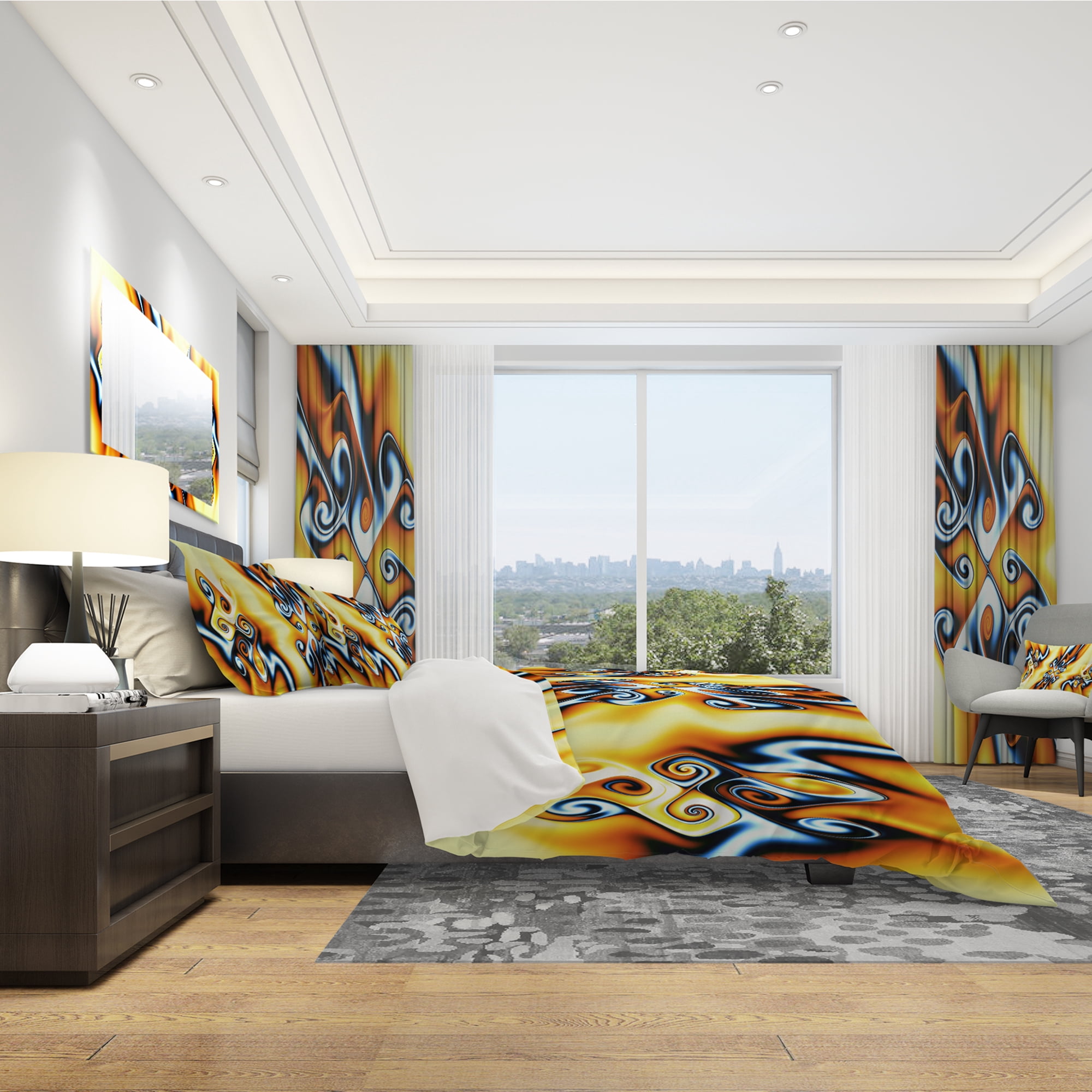 Designart 'Yellow Squiggles' Modern & Contemporary Duvet Cover Set