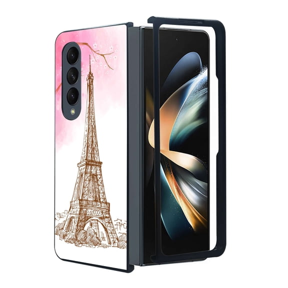 ANJ  Protective Snap-On Design Printed Case Compatible with Samsung Galaxy Z Fold 4 - Eiffel Sketch