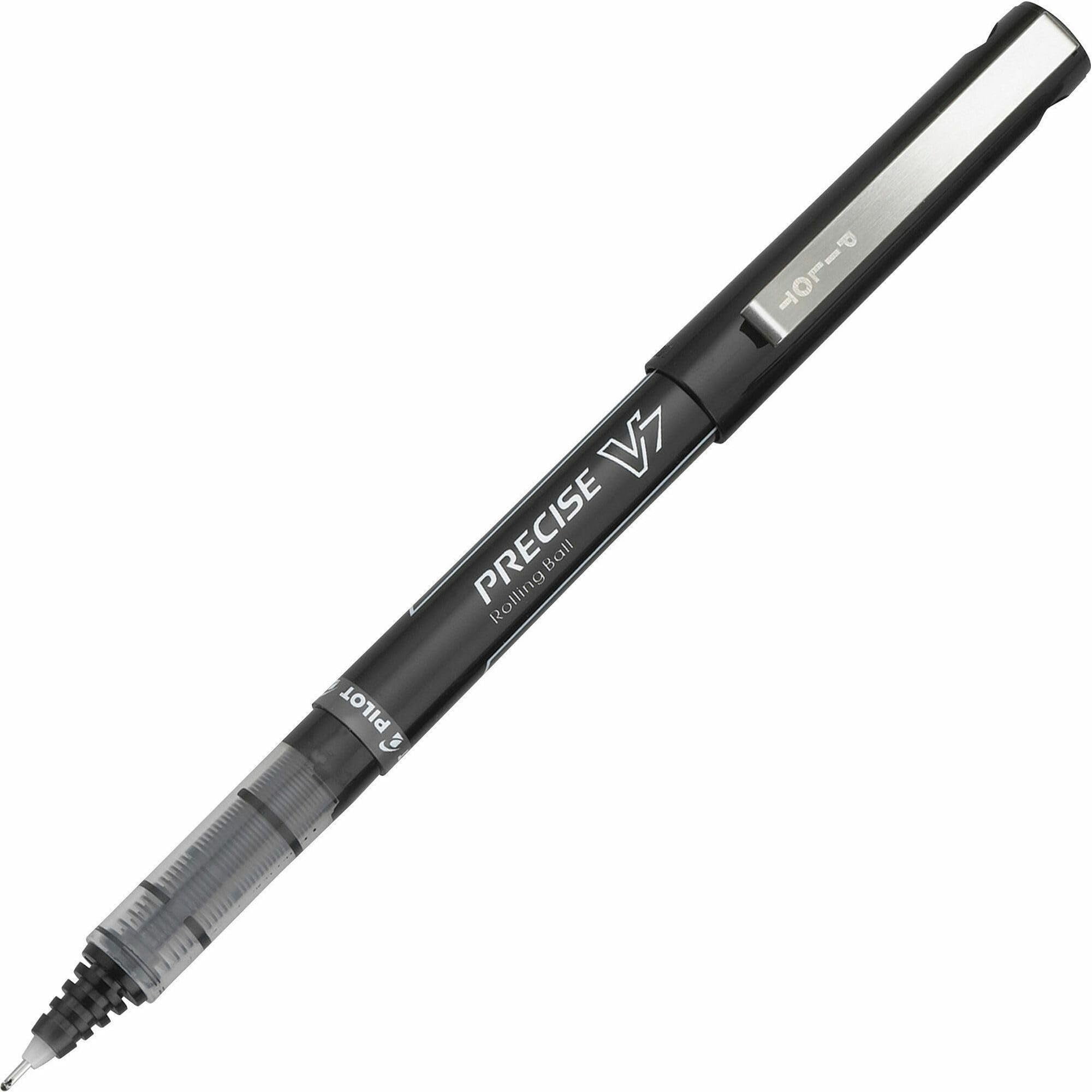 Pilot® Precise™ V7 Liquid Ink Rollerball Pens, Fine Point, 0.7 mm, Black Barrel, Black Ink, Pack Of 12