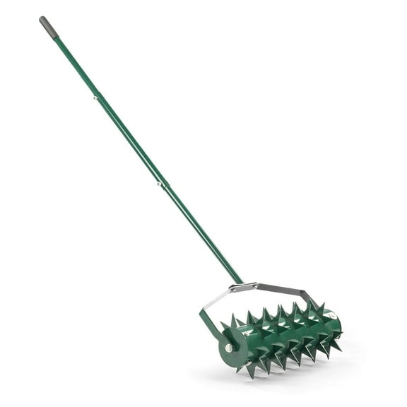 Zimtown 18" Galvanized Lawn Aerator, Double Spikes Fillable Drum Rubber Grip for S/M Lawns, Green