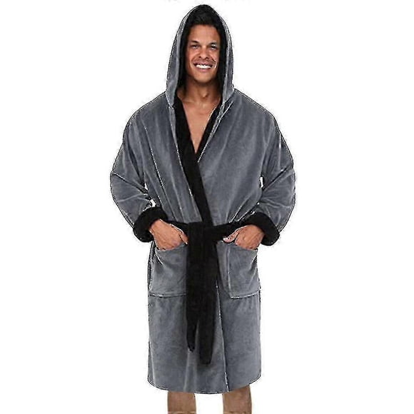Men Hooded Fleece Dressing Bathrobe 26s