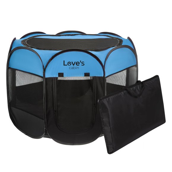 Tienda de campaña Pet Playpen Love's cabin para cachorros, tamaño mediano, color azul
