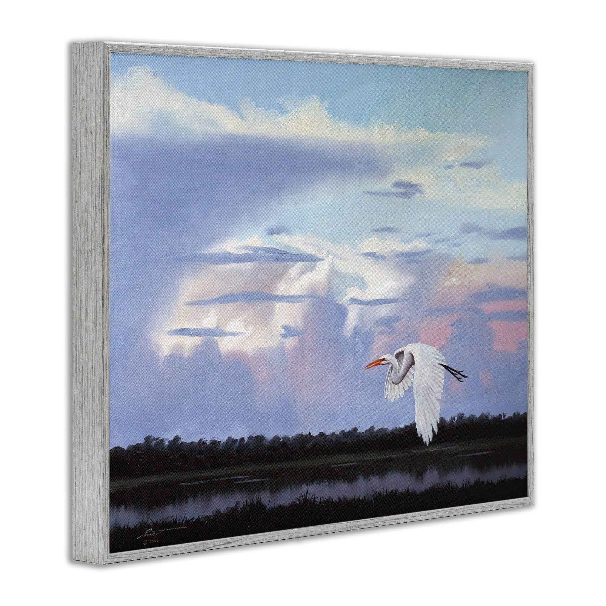 Stupell Industries Heron Flying Through Clouds Animals & Insects Painting Gray Framed Art Print Wall Art, 20 x 16