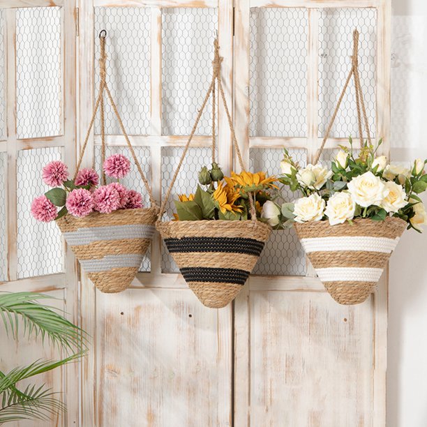 Tapered Hanging Planter Basket Rattan Hanging Planters for Indoor