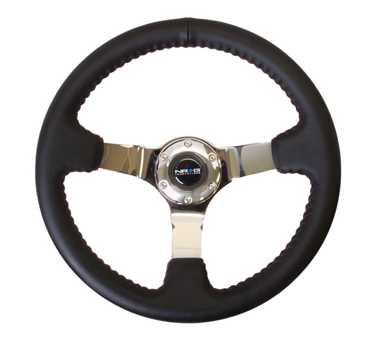 350mm Blue 3 inches Deep Dish 3-Spoke PVC Leather with Red Stitching Racing Steering Wheel