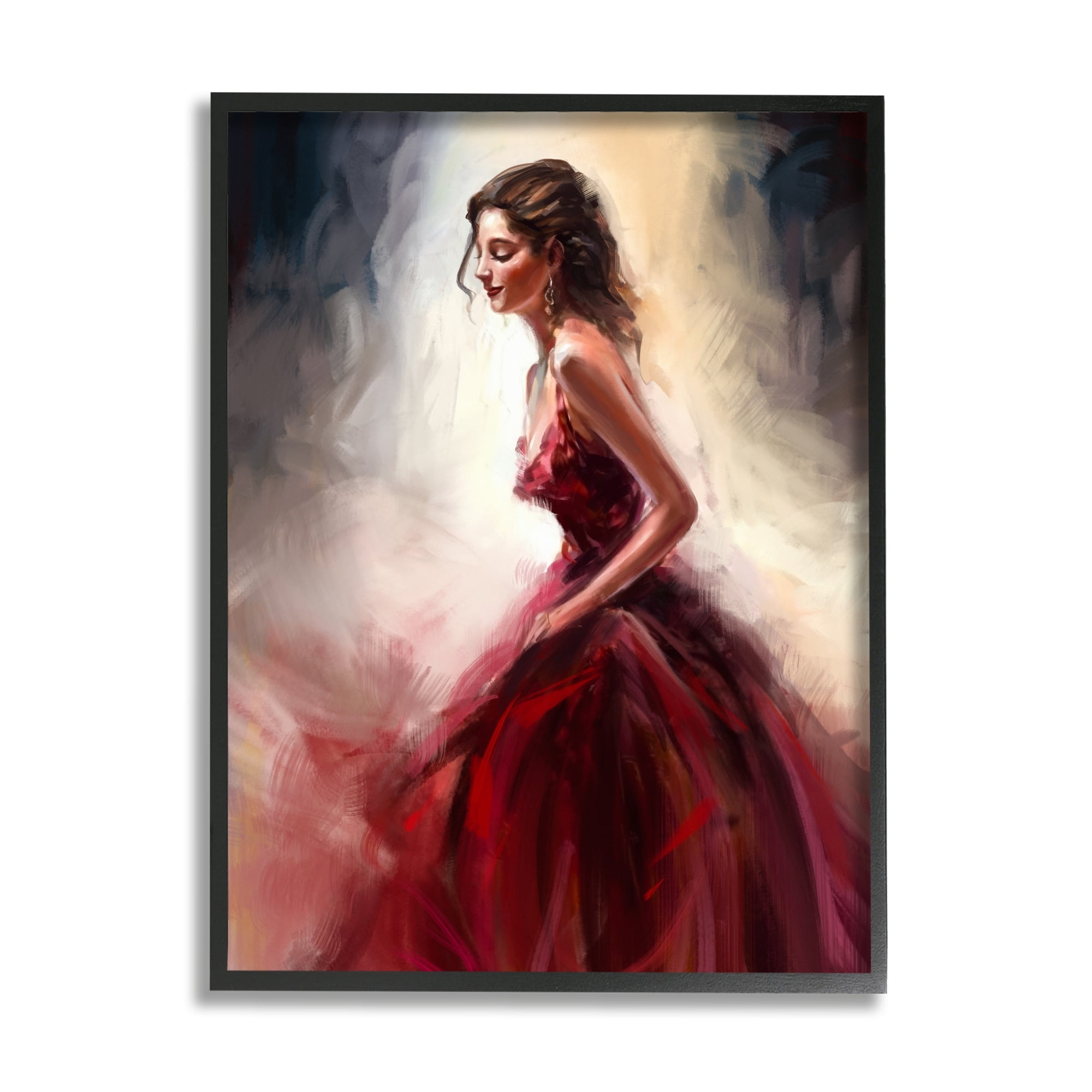 Stupell Industries Elegant Woman Red Dress Beauty & Fashion Painting Gray Framed Art Print Wall Art