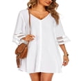 thumbnail image 1 of PENGXIANG Robe de Plage en Chiffon à Manches 3/4, Col en V, Coupe Ample, Couleur Unie, 1 of 5
