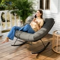 thumbnail image 6 of Patio Rocking Chair Outdoor and Indoor, Metal Lounge Rocker with 7'' Thick Cushion, 400lbs Capacity, Ergonomic Design, Easy Assembly, Grey Cushion - Black Matte Rocker, 6 of 6