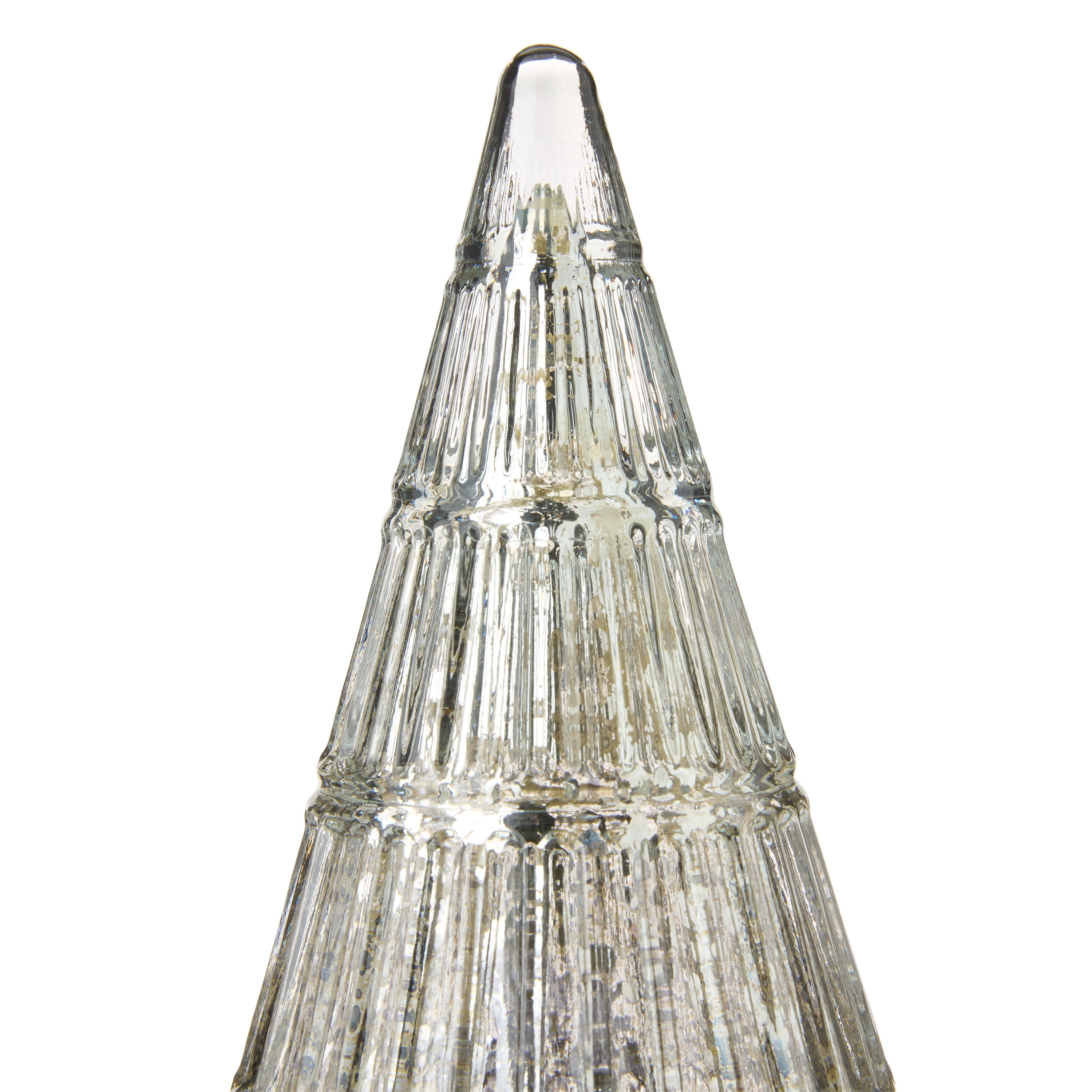 Glass Ribbed Christmas Tree Tabletop Decoration, Silver, 7.9", by My Texas House