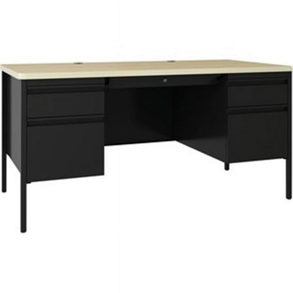 Lorell  30 x 60 in. Double-Pedestal Teachers Desk, Black & Maple