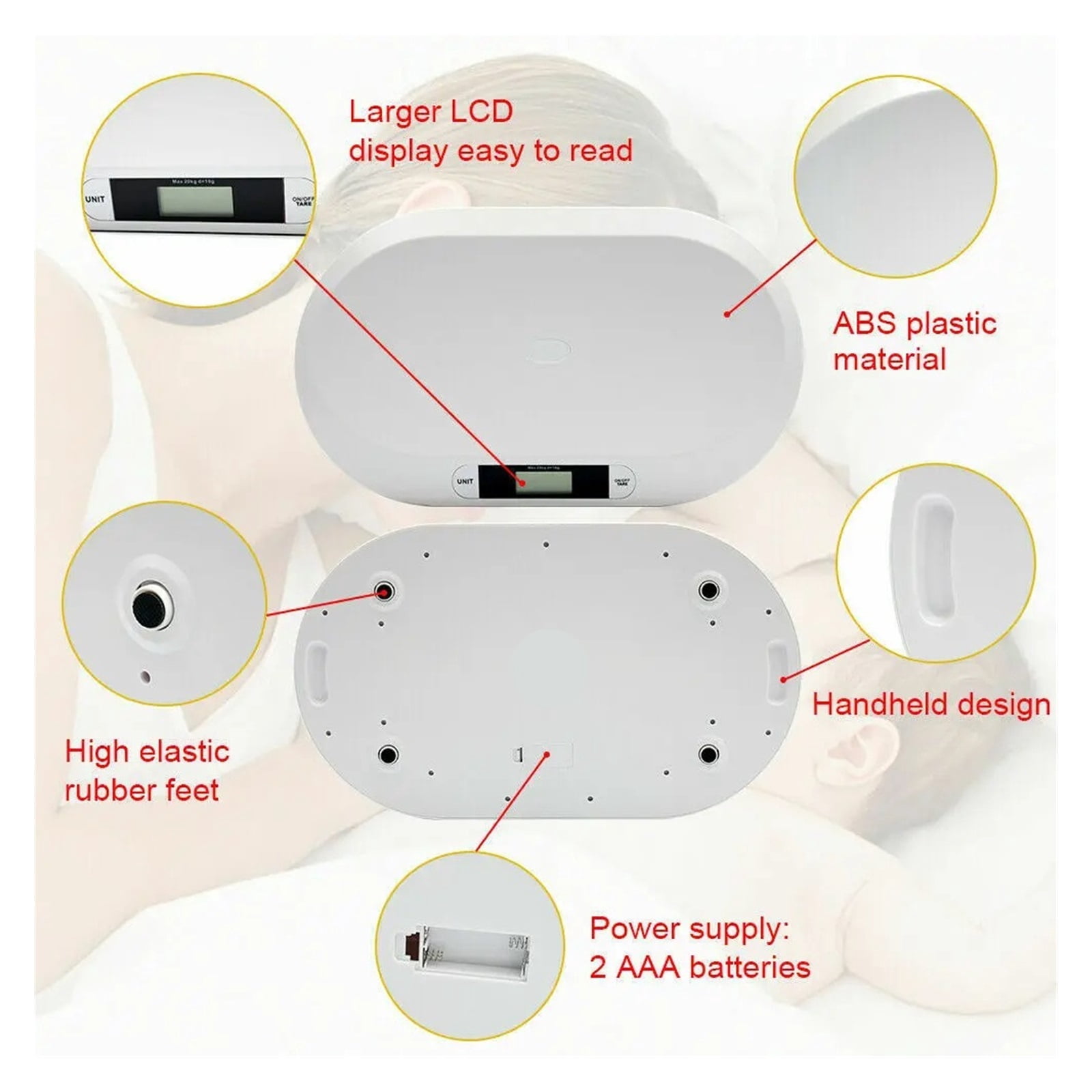 Electronic Digital Baby Scale Smart Infant Scale LCD Display ABS Weight Scale for Baby Pets 20KG ,High-Precision Weighing Technology