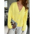 thumbnail image 2 of Women'S Blend Chunky Cardigan V-Neck Pocket Knitted Cardigan Yellow L, 2 of 8