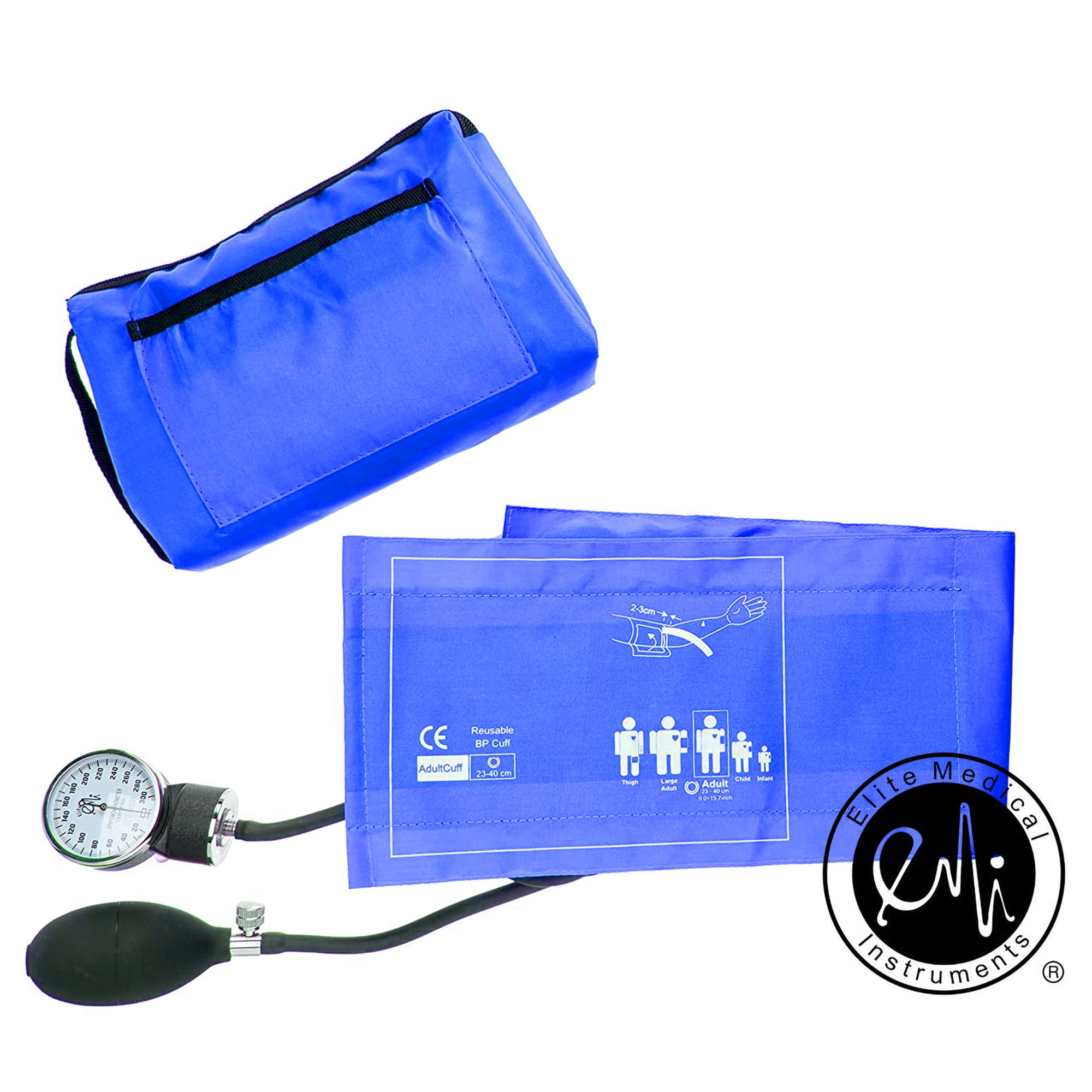 Elite Medical Instruments Adult Cuff Deluxe Aneroid Sphygmomanometer Blood Pressure Monitor, #217, Royal Blue