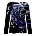 thumbnail image 4 of Floleo Clearance Womens Tops Long Sleeve Shirts Fall Clearance Fashion Woman Long Sleeve Round Neck Printing Blouse Autumn Causal Pullover Tops Purple, 4 of 5