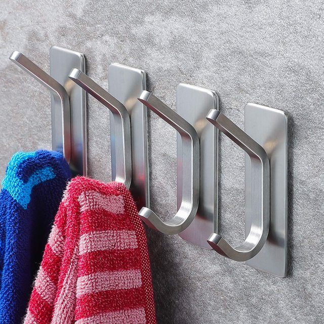 Juego de 4 ganchos de pared adhesivos de acero inoxidable para abrigos/albornoces y toallas LingWen 9024735462149
