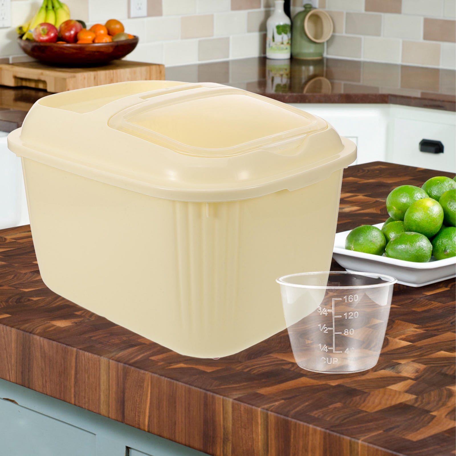 Soimiss Airtight Food Storage Container for Pantry Beige Rice Bin with Transparent Lid