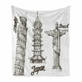 thumbnail image 1 of Travel Soft Flannel Fleece Throw Blanket, Leaning Tower of Pisa Japanese Building and Brazil Architecture Culture, Cozy Plush for Indoor and Outdoor Use, 50" x 60", Army Green, by Ambesonne, 1 of 6
