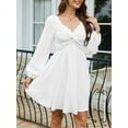 thumbnail image 4 of Fancyglim Twist Front Dress for Women Square Neck Long Sleeve Flowy Smocked Back A-Line Short Dresses White XL, 4 of 8