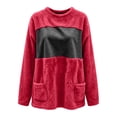 thumbnail image 5 of Ozmmyan Womens Fleece Sweatshirts solid color Loose Crew neck mid length Sweat Shirts autumn and winter casual large pocket style, 5 of 6
