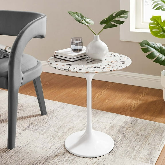 Modway Lippa 20" Round Terrazzo Side Table in White Terrazzo