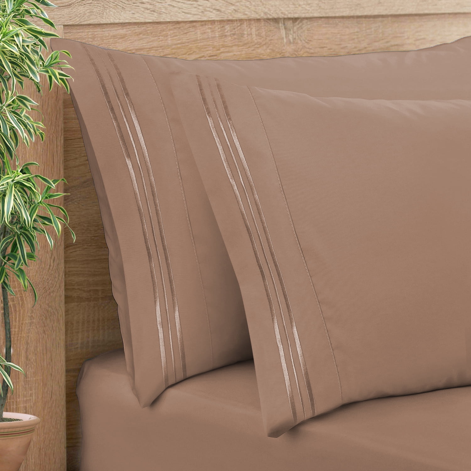 Clara Clark Pillow Cases Premier 1800 Microfiber Collection Pillow Case Set Of 2 Pieces, Standard Size, Taupe