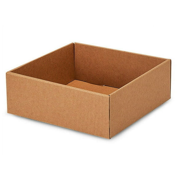 6 PK, Kraft Pinstripe Gourmet Decorative 8 x 8 x 3" Corrugated Trays For Party, Holiday & Events
