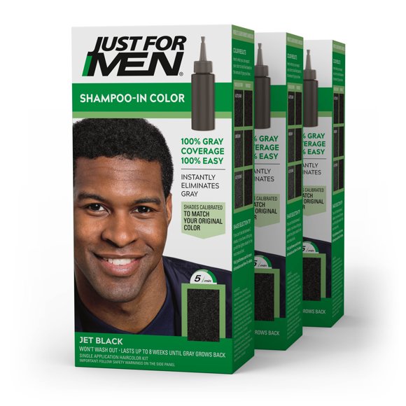 Just For Men Shampoo-in Gray Hair Color, H-60 Jet Black, 3 Pack
