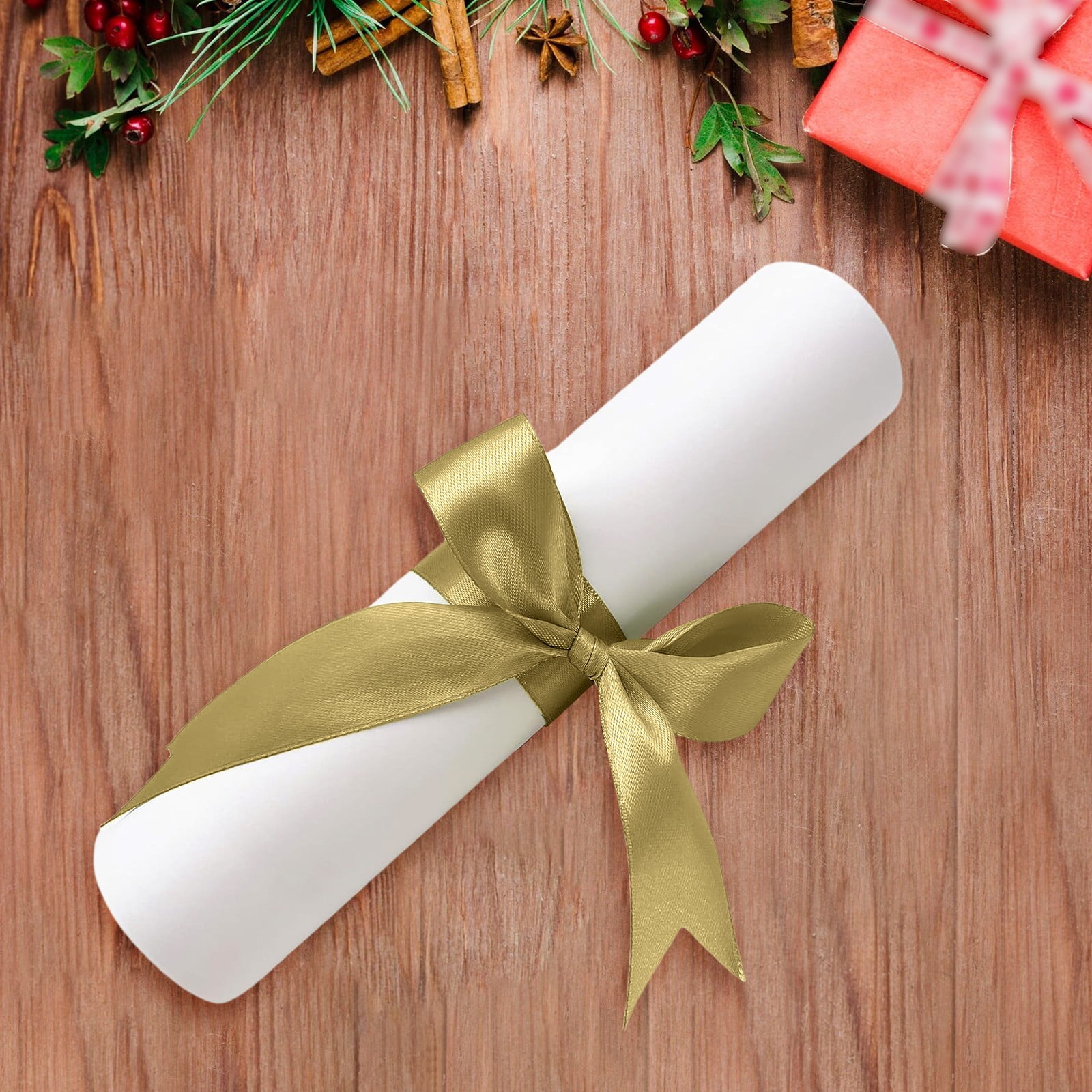 Satin Ribbon for DIY Art Crafts, Christmas Gift Wrapping 1 inch x 24 Yards Ribbon for Flower Bouquet, Hair Bows Making, Wreaths, Special Party Decoration, Sewing Projects, 1Pc(Gold,866x1")