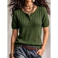 thumbnail image 5 of Women's Henley Knit Top Short Sleeve Button Down Ribbed Sweater, 5 of 6