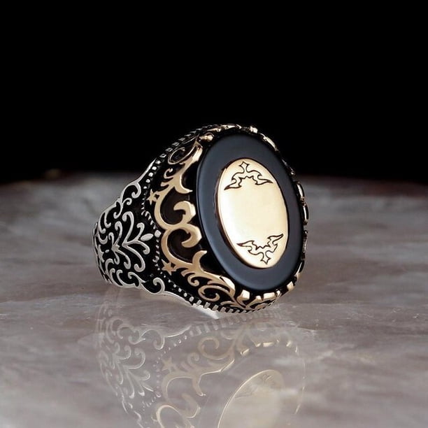 Anillo clásico con incrustaciones de piedra negra para hombre, anillos Punk de circón, joyería de lujo para boda, compromiso, moda