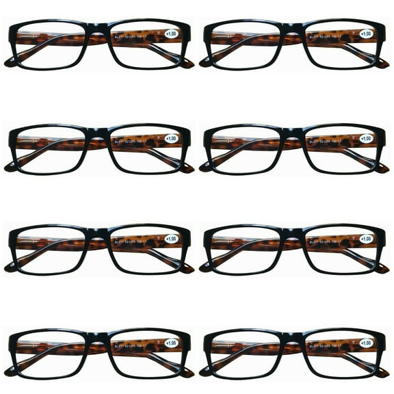 8 Pairs Womens Mens Unisex Rectangular Blue Light Blocking Reading Glasses Spring Hinge Readers 0.75