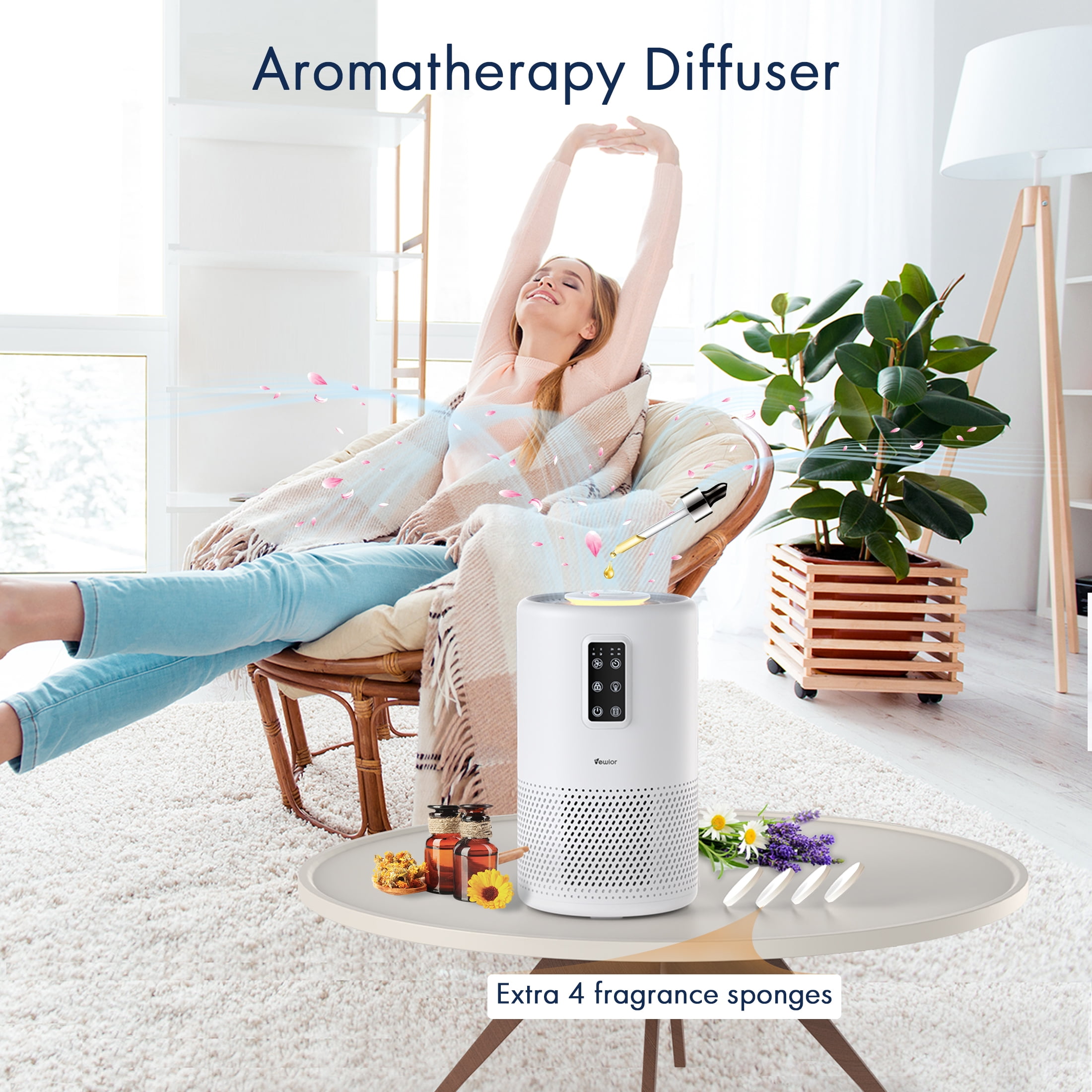 VEWIOR B D02U Air Purifier 3 Stage Filtration 600ft Quiet Mode Aromatherapy Adjustable Timers H13 HEPA Cleaner Walmart